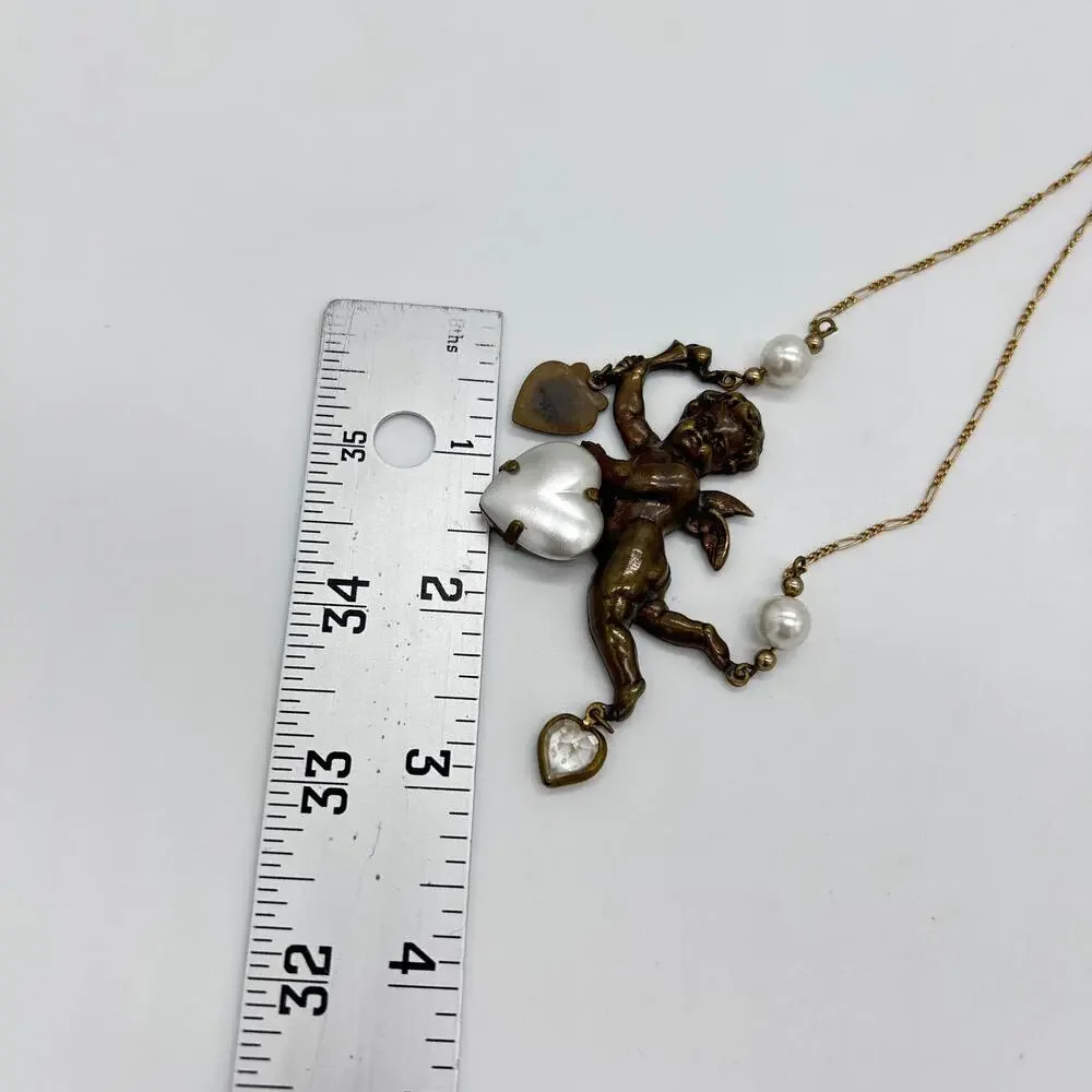 Vintage Piddly Links Cupid Angel Cherub Hearts Necklace Large Statement Boho